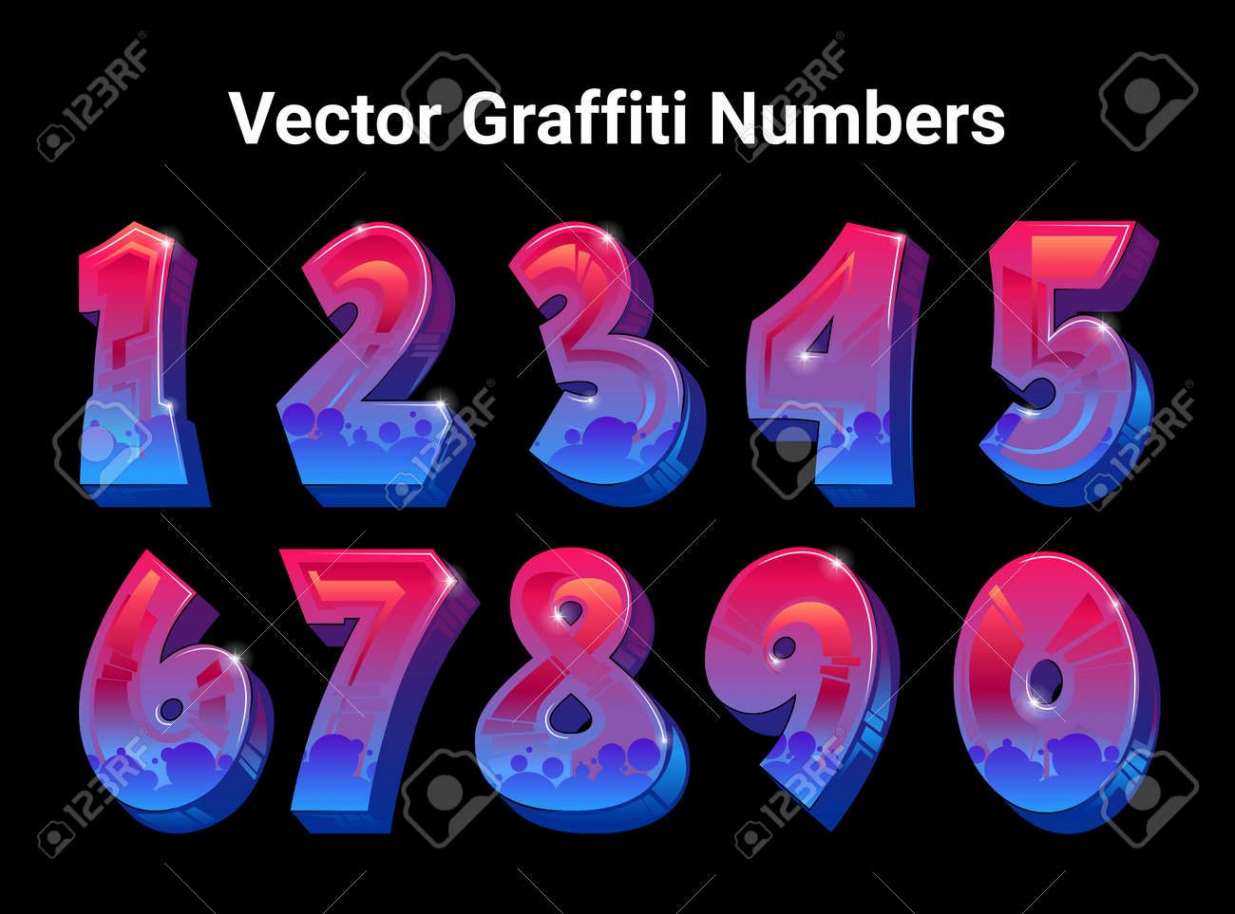 Super Cool Vector Numbers in Graffiti Art Style in   Graffiti