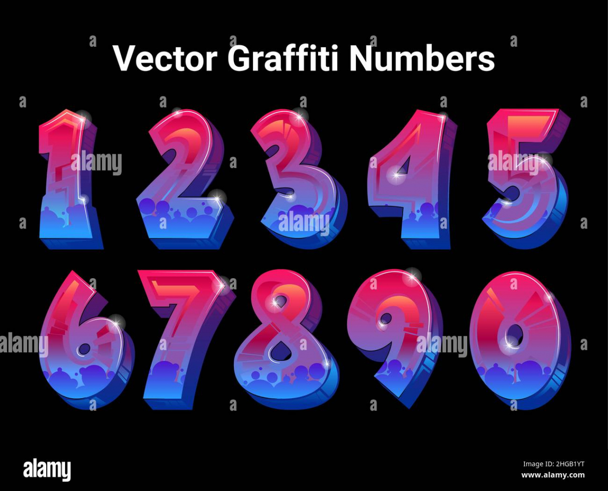 Super Cool Vector Numbers in Graffiti Art Style Stock Vector Image