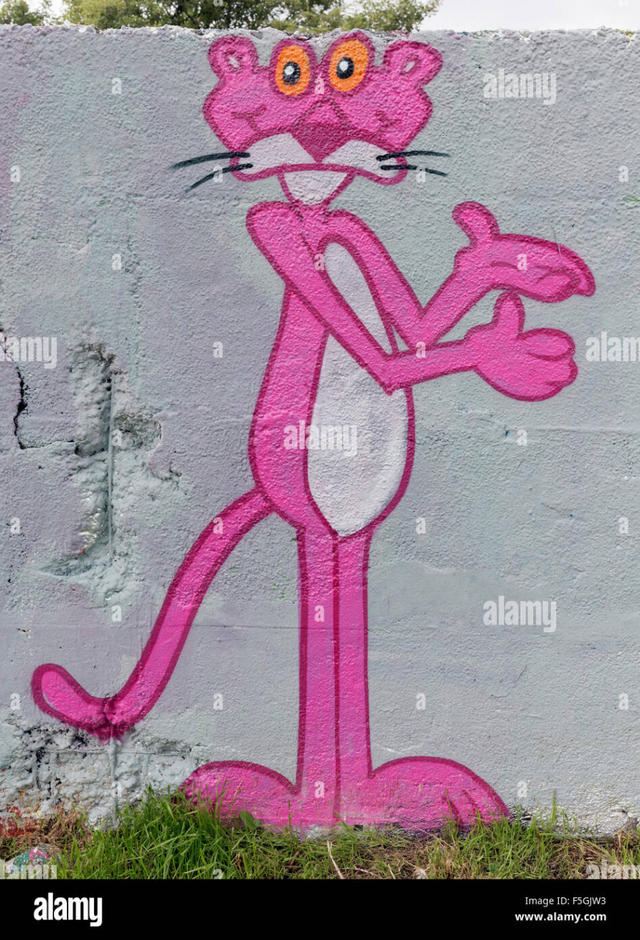 The Pink Panther, cartoon character, graffiti, street art