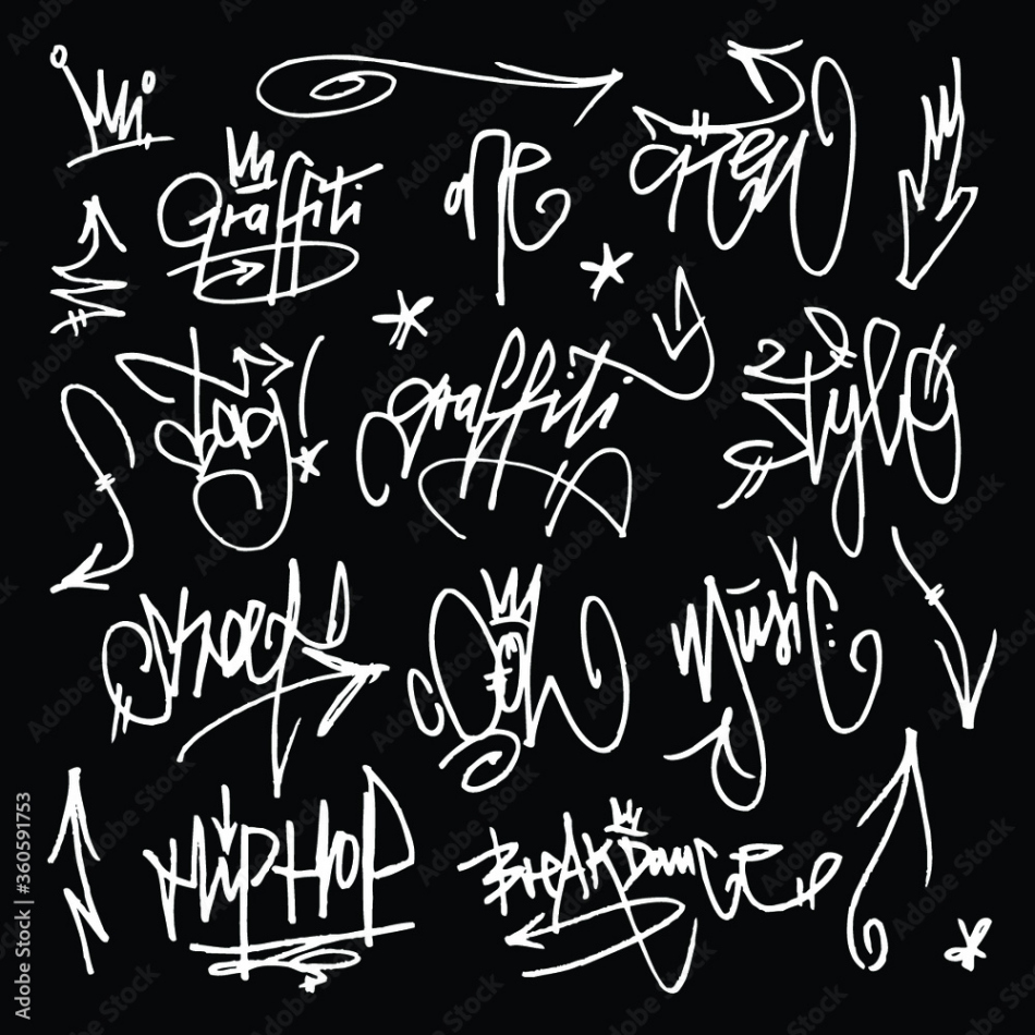 Vector Graffiti Tags in black and white, symbolizing street art