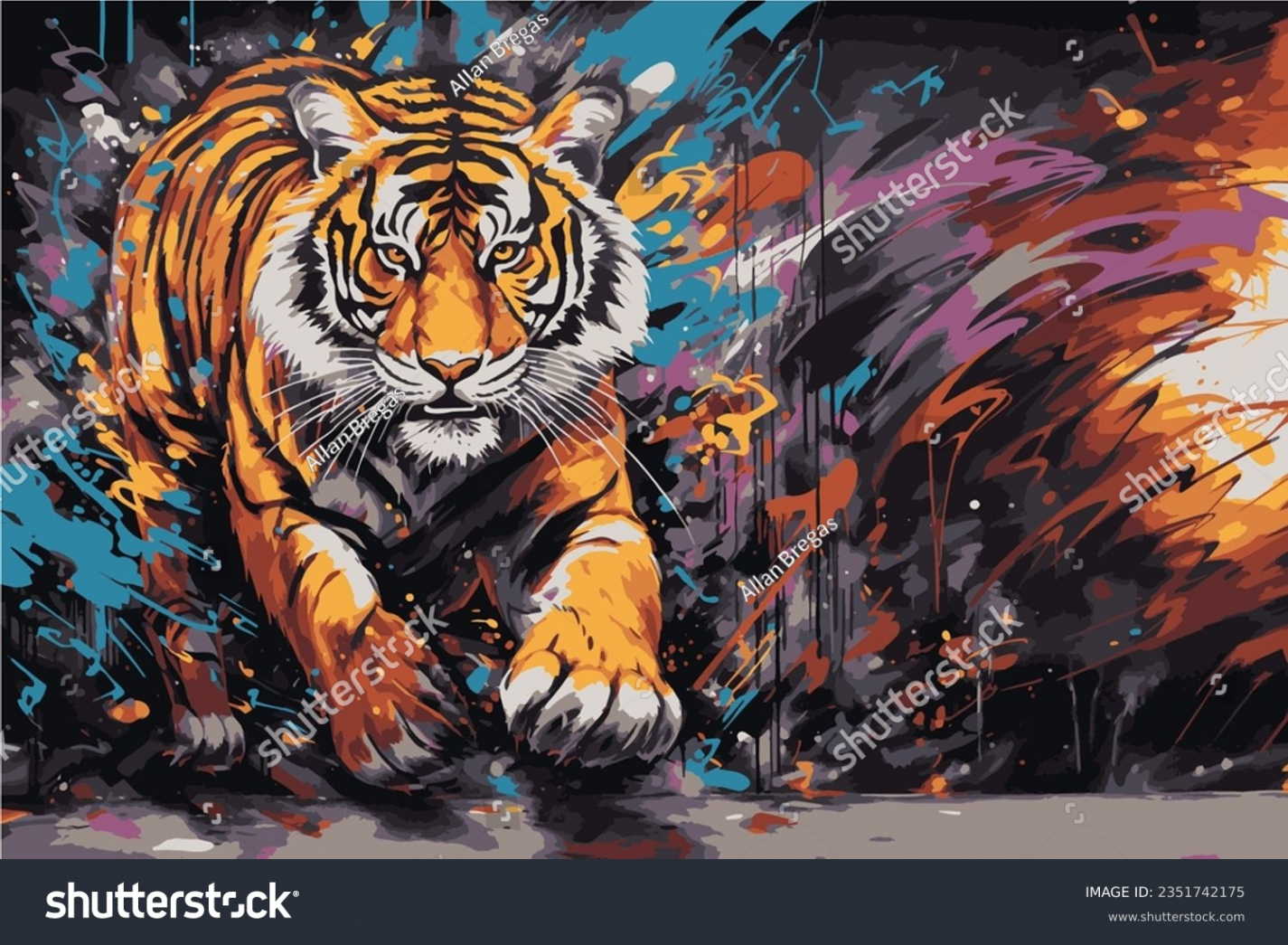 Vector Tiger Character Abstract Graffiti Vector Stock Illustration