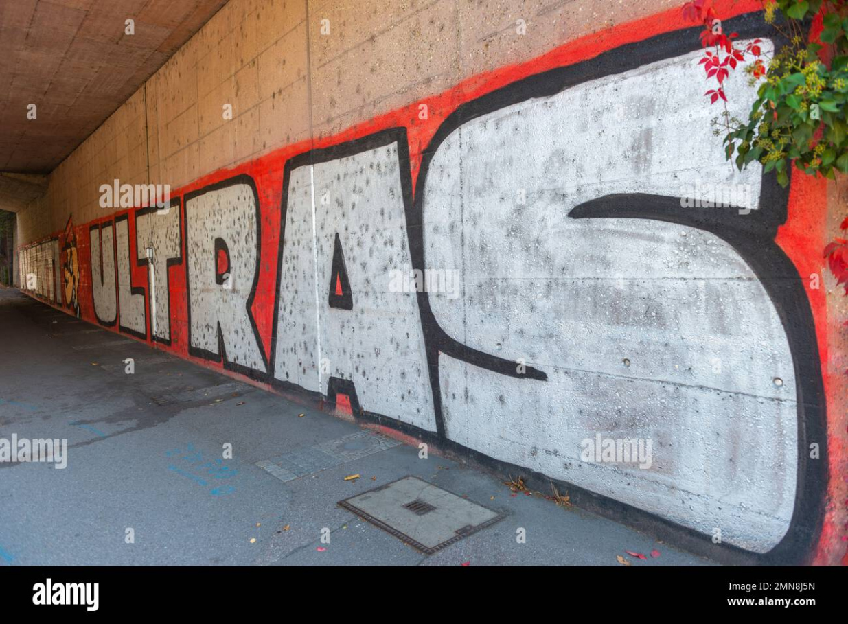 VFB Stattgart Ultras graffiti in a tunnel at Untertürkheim