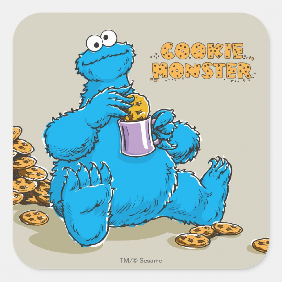 Vintage Cookie Monster Eating Cookies Square Sticker  Zazzle in