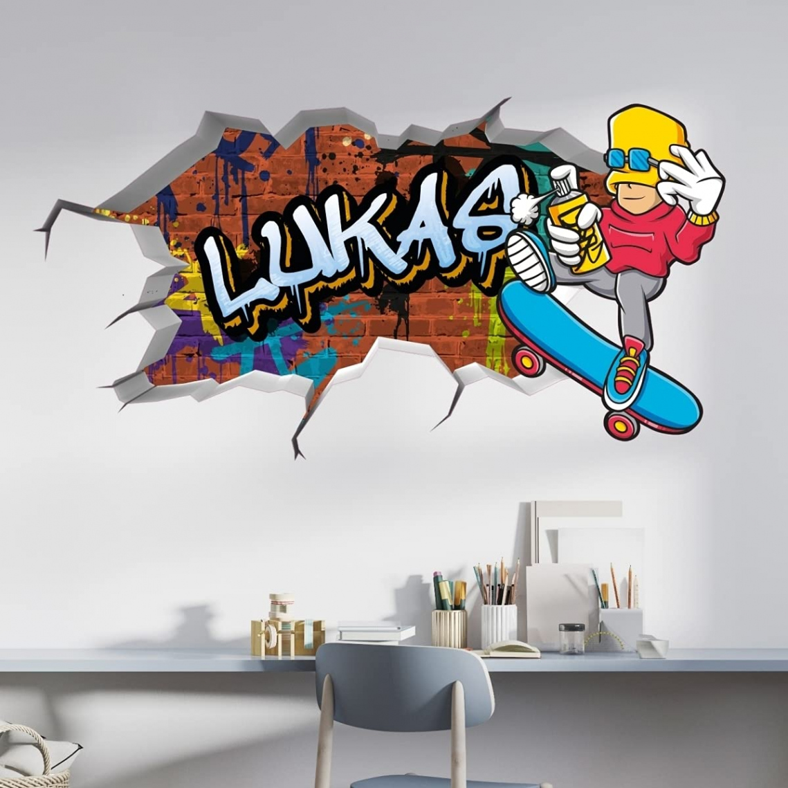 vr tjapalo® D Wandtattoo Graffiti Name Wandaufkleber Kinderzimmer Junge  wandtattoo Teenager Cool Skater Wandtattoo Kinderzimmer Name, Größe: