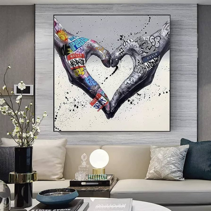 Wall Art Gesture Heart Banksy Graffiti Art Canvas Painting Love Hands  Artworks Poster Prints Wall Picture for Living Room Home Decor Frameless  ×cm