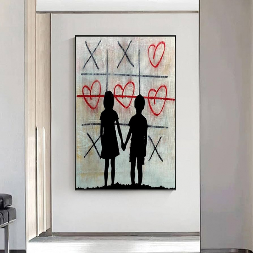 Wall Art Romance Graffiti Love Art Picture Modern Street Graffiti Art  Canvas Painting Wall Prints for Room Wall Decor xcm/xin With frame