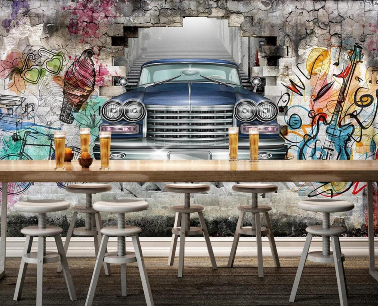 Wallpaper Photo Wallpaper D Effect Graffiti Brick Wall Car Mural Wallpaper  Wallpaper for Bedroom Living Room Sofa TV Background Wall Decoration