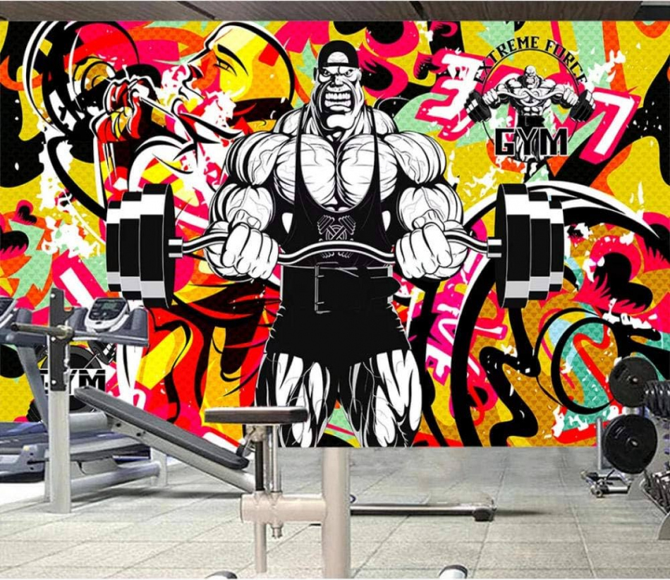 Wanghan D Wallpaper Individual Wallpaper Europe and America Colour Strong  Man Fitness Graffiti Background Yoga Gym Photo Wallpaper