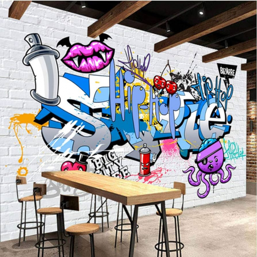 Wffmx Custom D Wall Mural Wallpaper Street Art Graffiti Cartoon Hand  Painted Brick Wall Background Decor Mural Non-Woven Wallpaper 50 x  cm