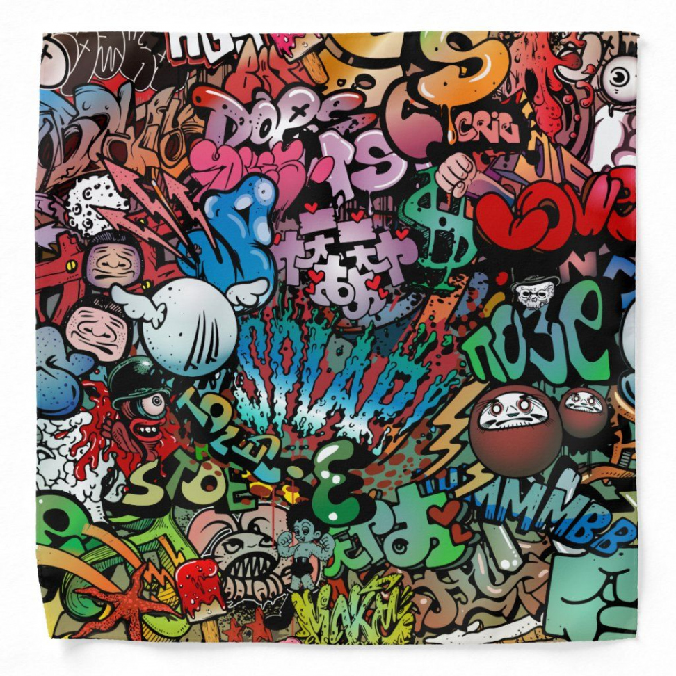 Whimsical dynamic street art Graffiti art pattern Bandana  Zazzle