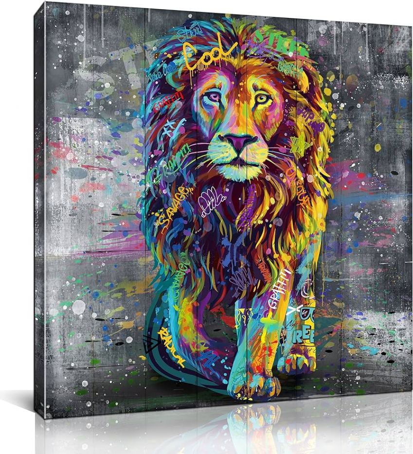 Xxliren Lion Pictures Graffiti Canvas Wall Art for Living Room Large Size  Banksy Animal Pictures Wall Decoration for Teen Boys Room Decoration Canvas