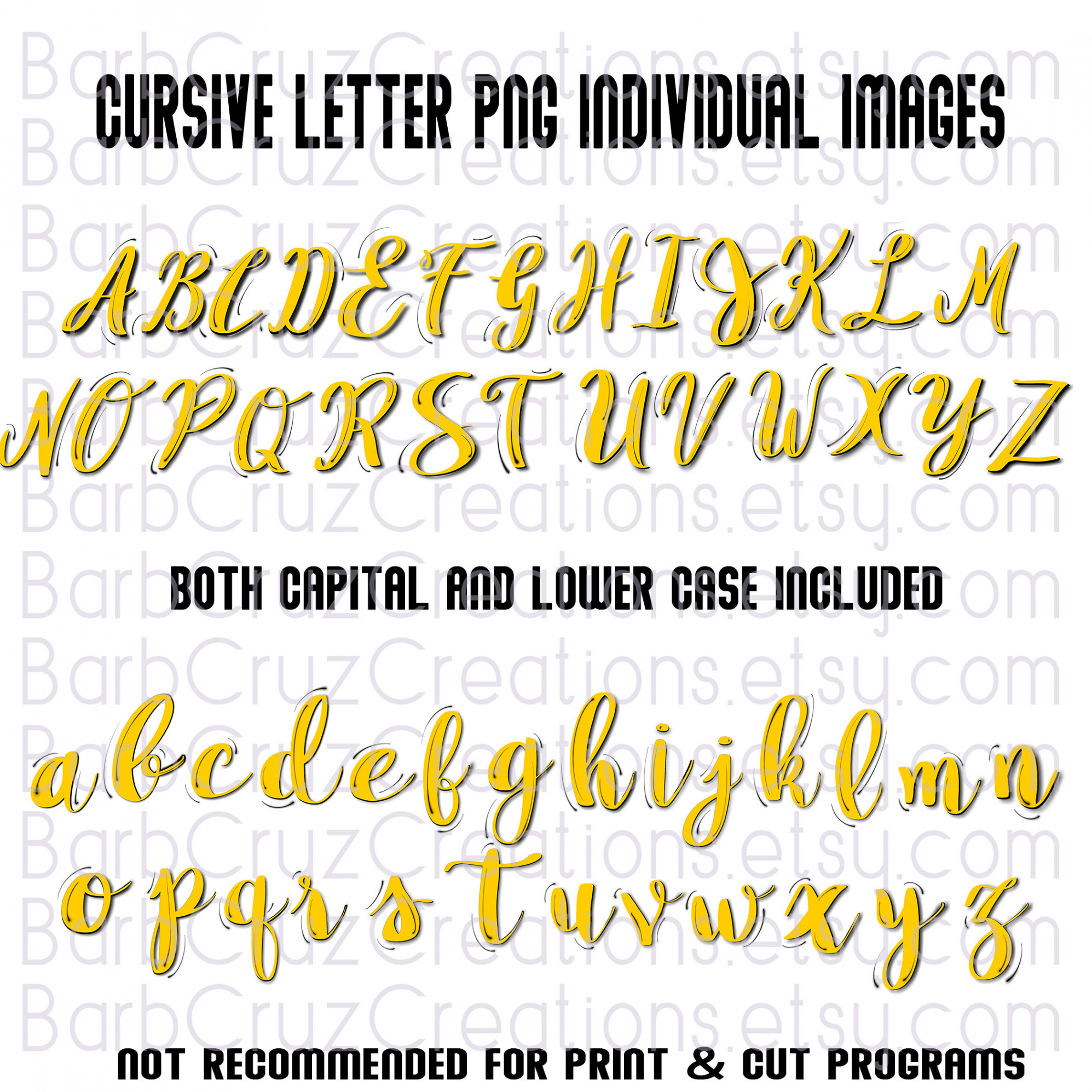 Yellow Cursive Graffiti Lettering in the Whole Alphabet Both - Etsy