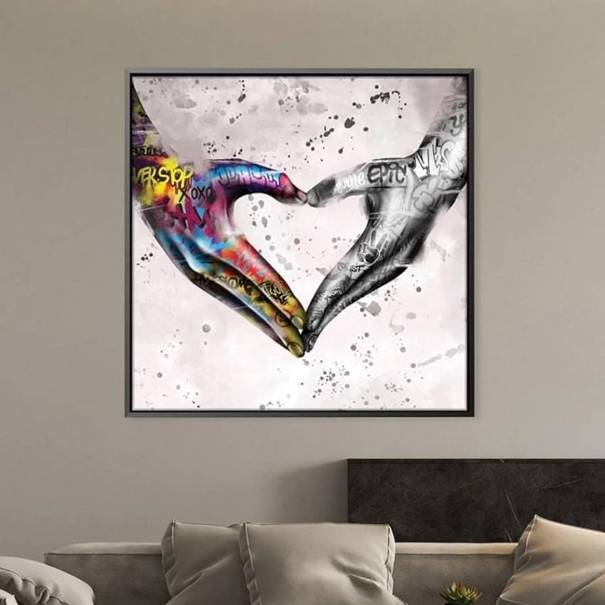 Yinaa Gesture Heart Graffiti Canvas Painting Ready to Hang Wall Art Poster  Picture Living Room Home Frame Gallery Decor  x  cm x  pcs Inner Frame