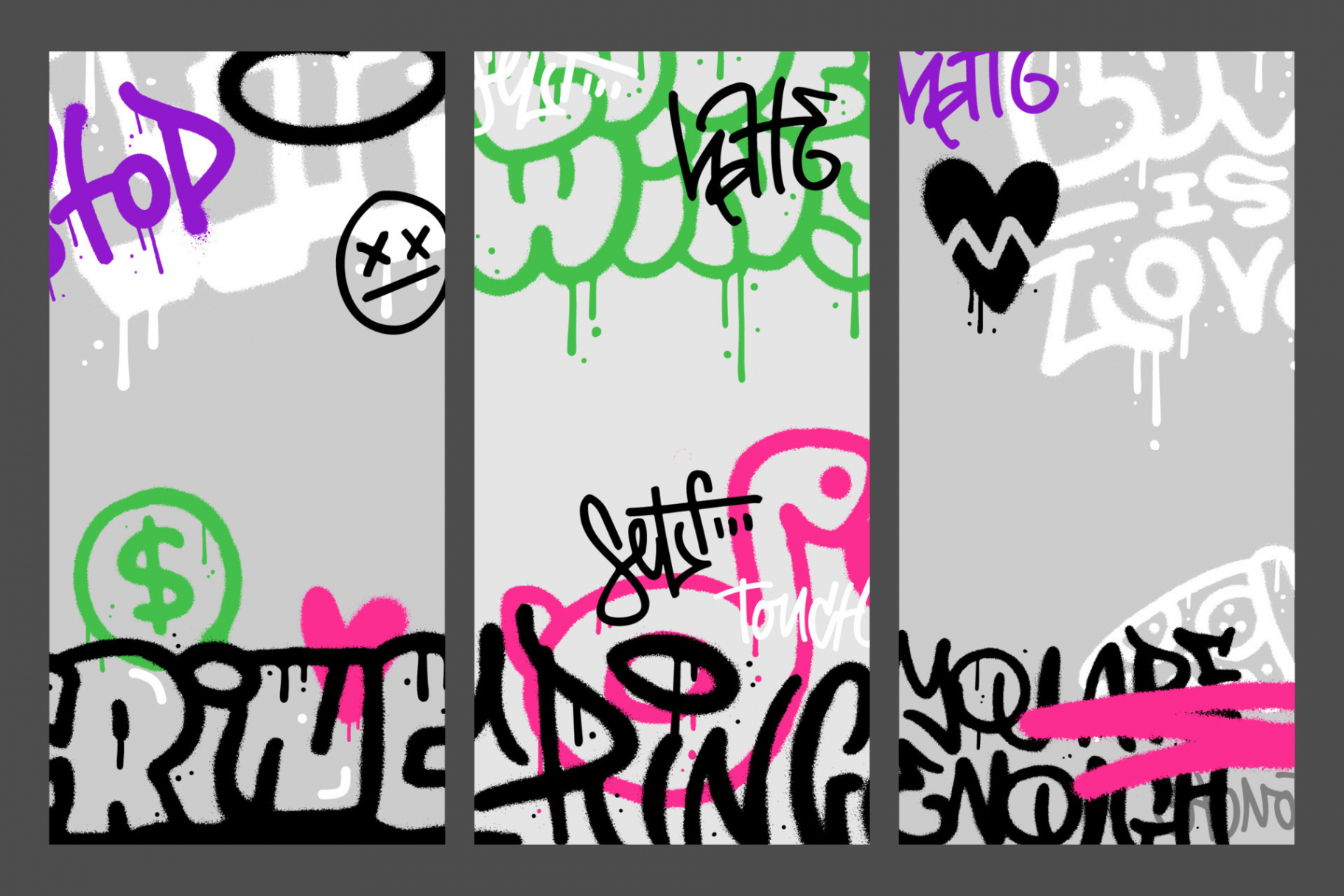 yk urban graffiti art posters set or phone screen size background