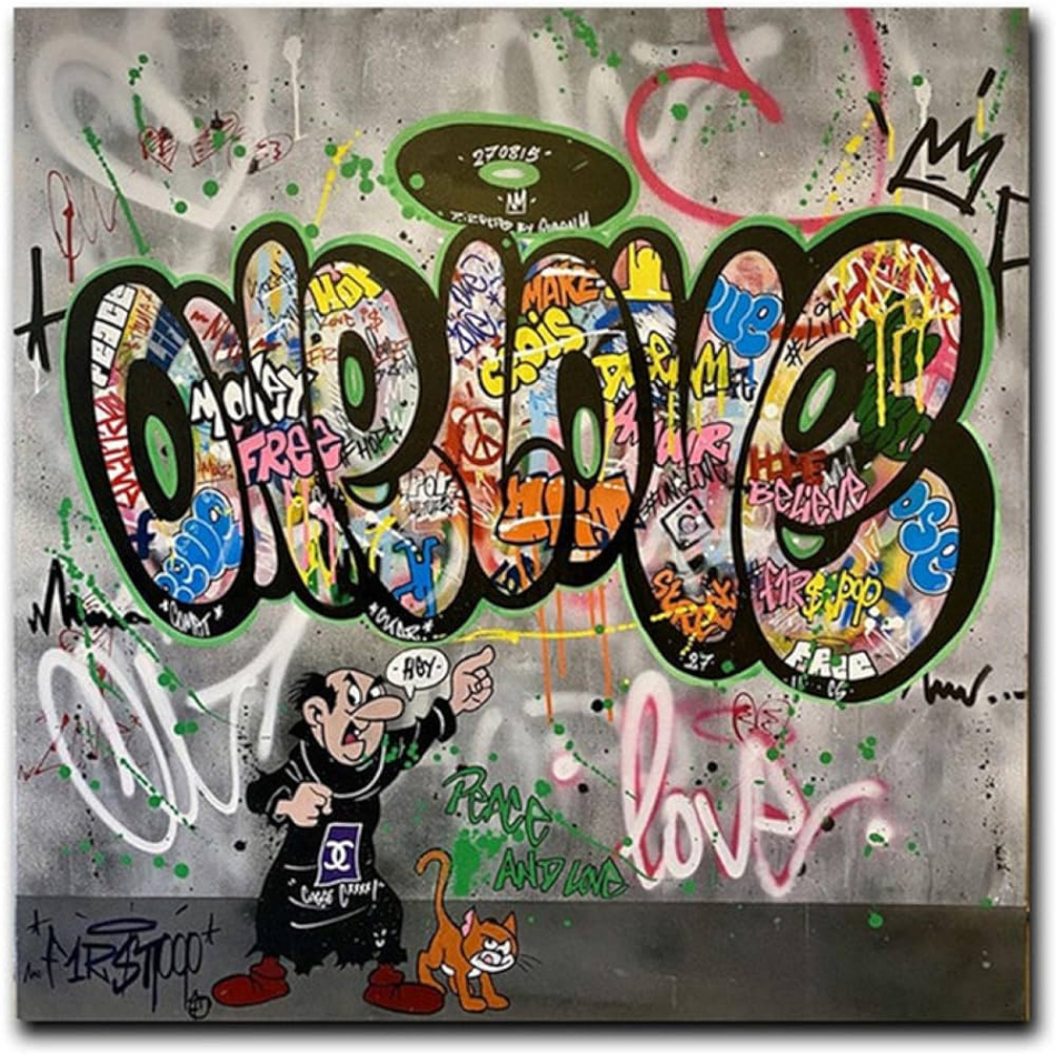 Yooyu Cartoon Graffiti Street Art A Love Canvas Painting Colourful