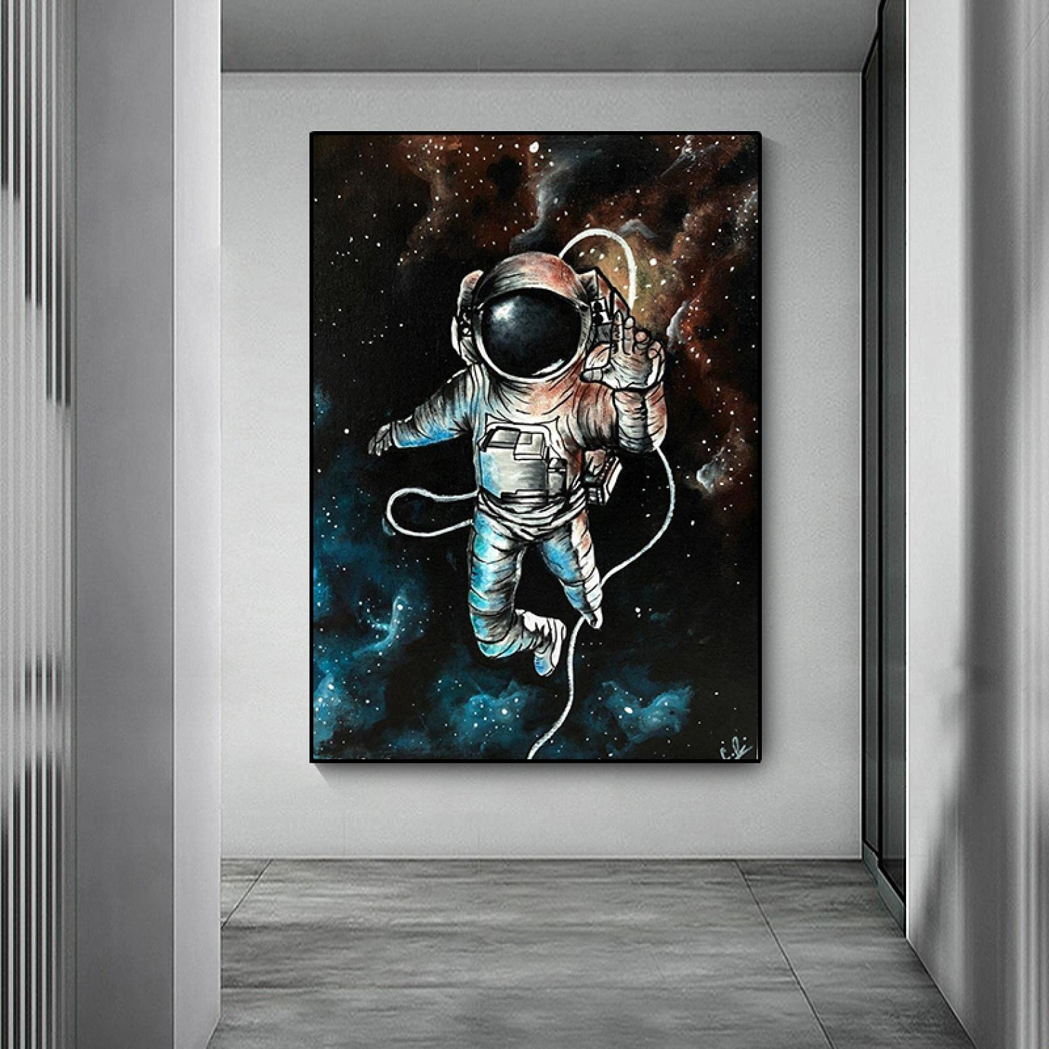 Yooyu Fun Art Space Canvas Painting Graffiti Art Posters and Prints  Abstract Portrait Astronaut Wall Art Decoration Pictures for Room  xcm(xin)