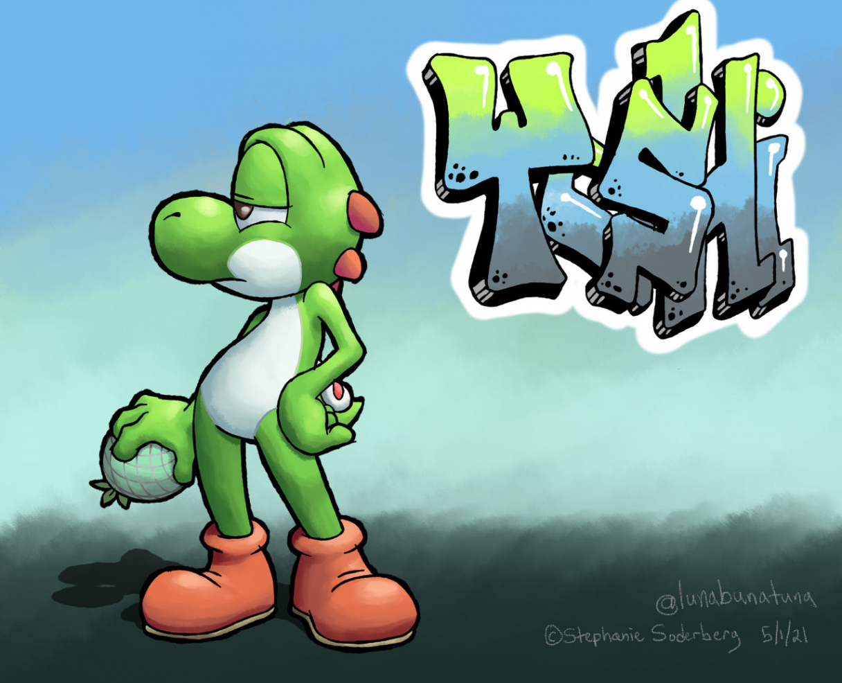 Yoshi: Yoshi graffiti by LuLuLunaBuna on DeviantArt