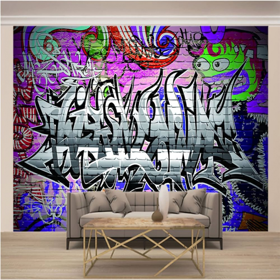 ZCLCHQ Photo Wallpaper Non-Woven Wall Wallpaper Purple & Graffiti D  Wallpaper Living Room Bedroom Mural Wall Decoration Abstract Size W  cm  x H