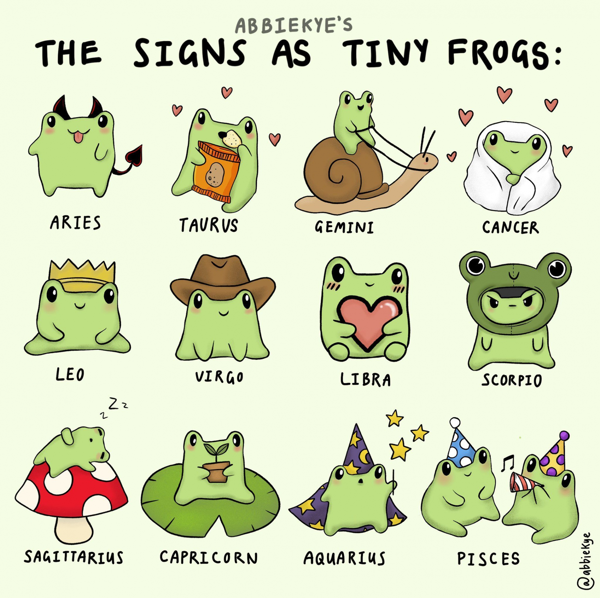 Abbie on Twitter  Zodiac signs funny, Frog art, Zodiac signs