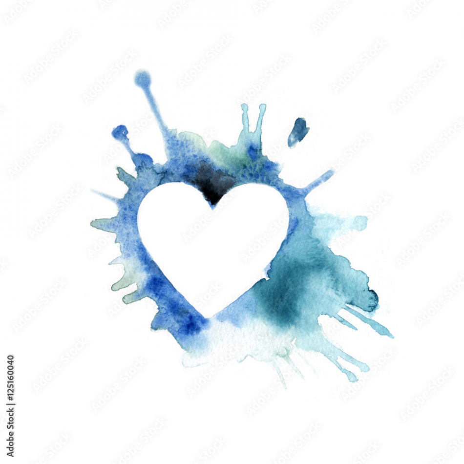 Abstract hand-drawn watercolor blue heart Stock-Illustration