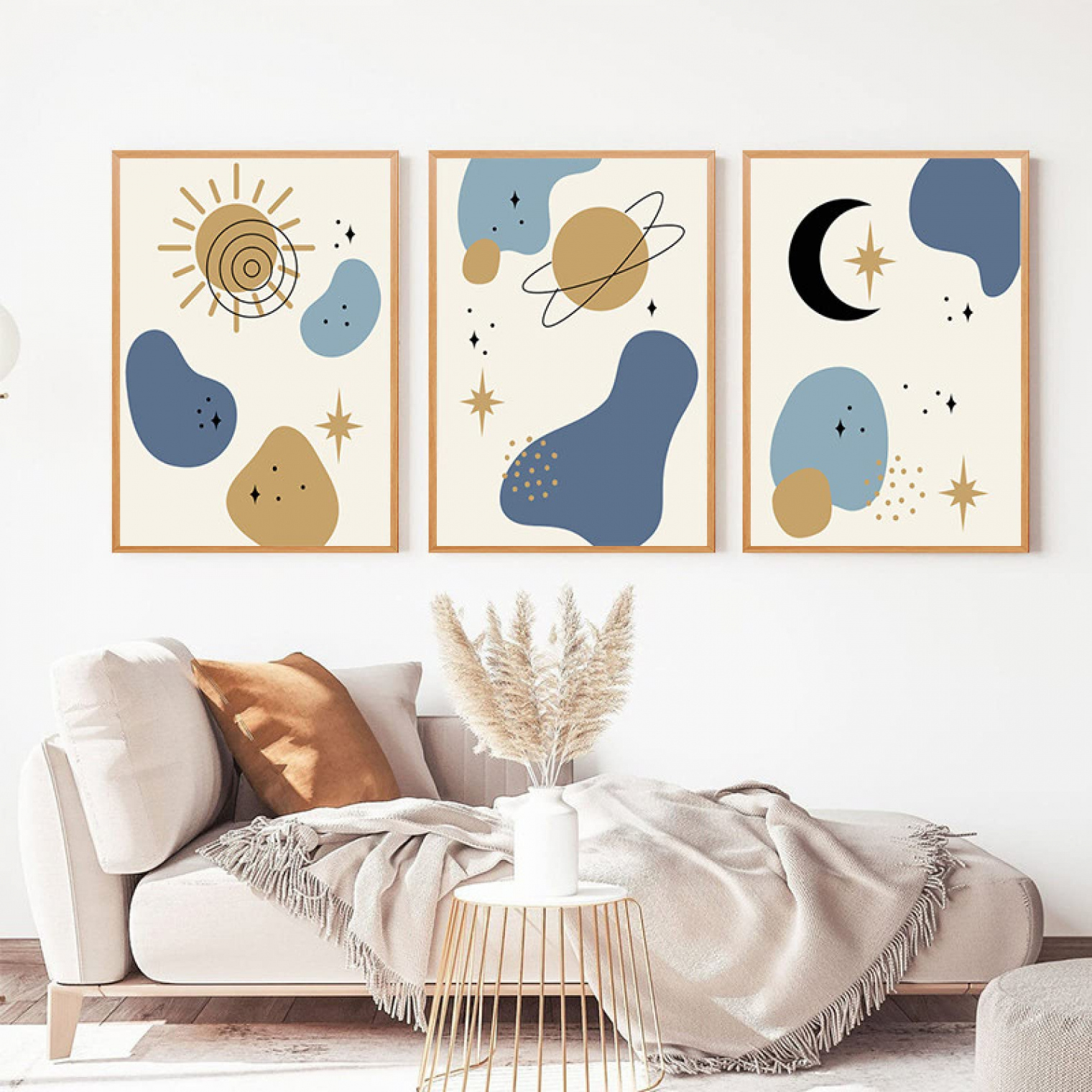 Abstract Sun Moon Stars Wall Pictures Beige Children