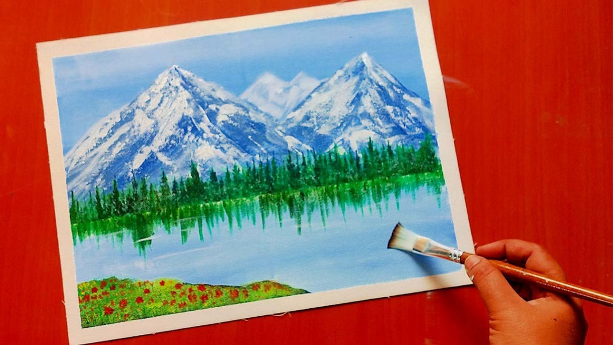 Acrylic Painting for Beginners on Canvas  Kashmir Mountain Lake  Acrylic  Easy Step by Step