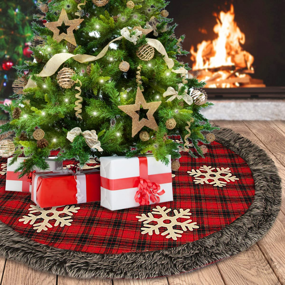 Aiduy Christmas Tree Skirt,  Inch Buffalo Plaid Christmas Tree