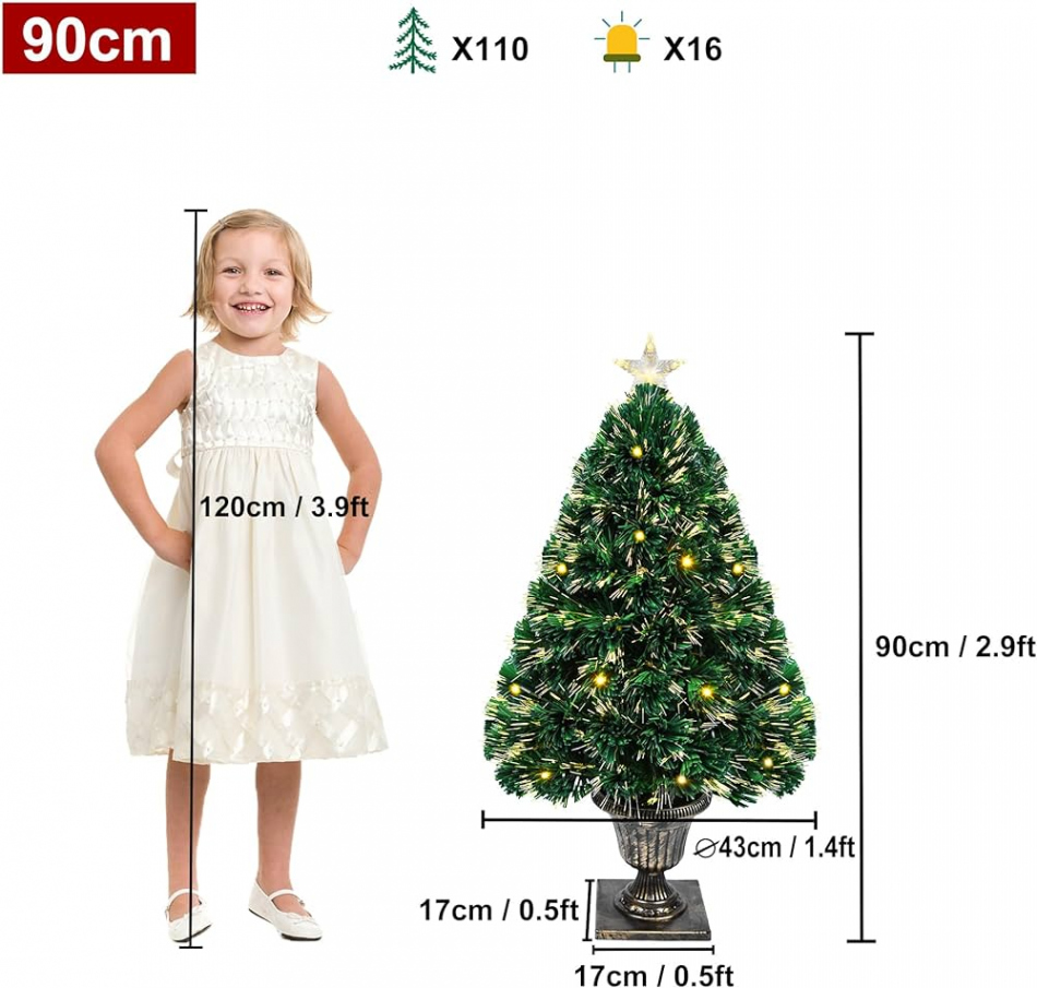 Aufun Artificial Christmas Tree,  cm, Fibreglass Artificial Christmas  Tree with LED Lighting for Decoration, Christmas Decoration, Home and  Office,