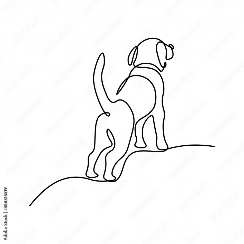 Back view of standing dog in continuous line art drawing style