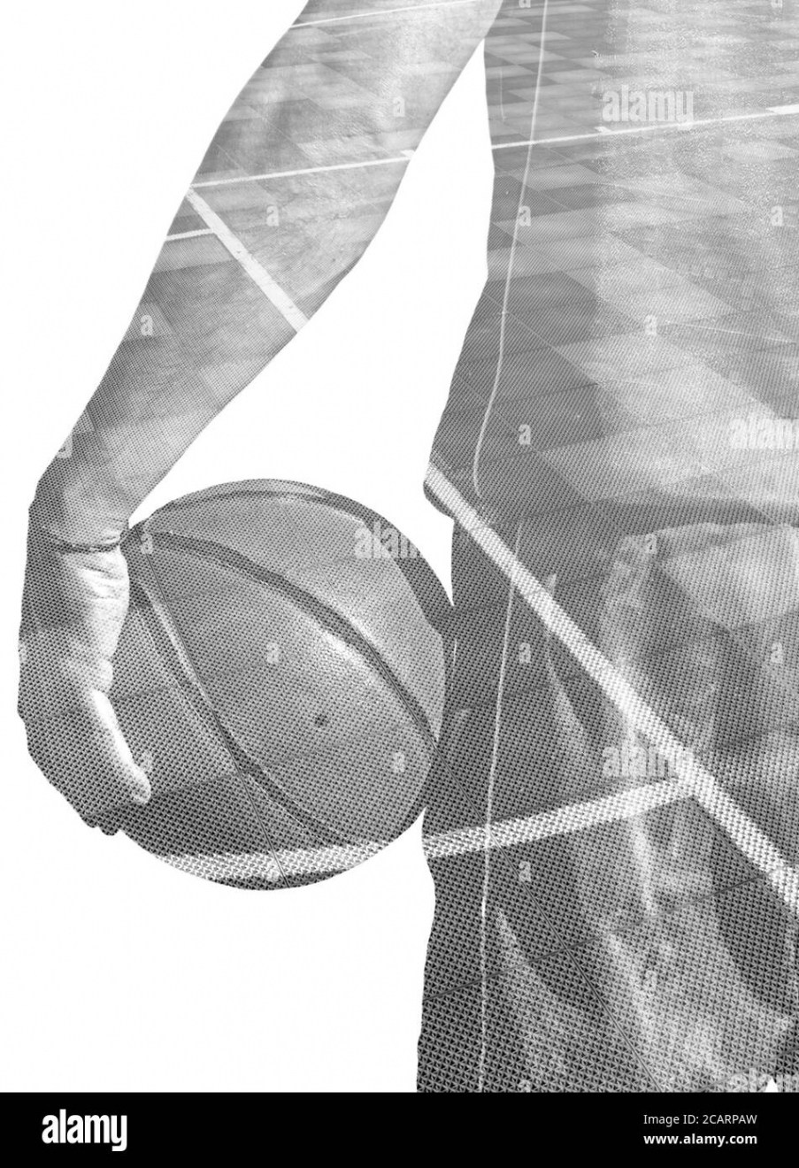 backview of a basketball player holding the ball and a basketball