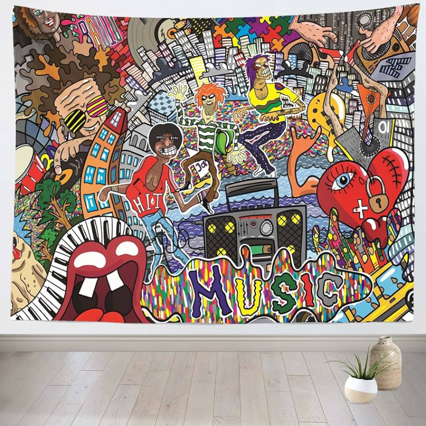 BELECO Graffiti Music Tapestry Wall Hanging x Inch Graffiti Style Hip  Hop Hippie Art Tapestries Retro s s