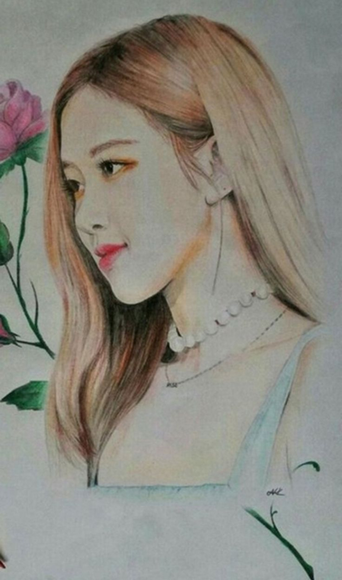 Blackpink Rosé in   Kpop drawings, Collage video, Black and