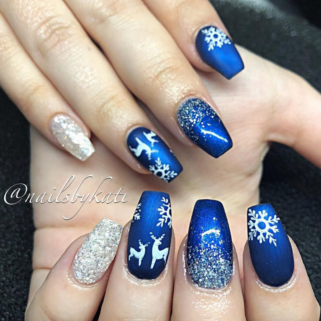 Blue christmas nails  Xmas nail designs, Nail designs, Xmas nails