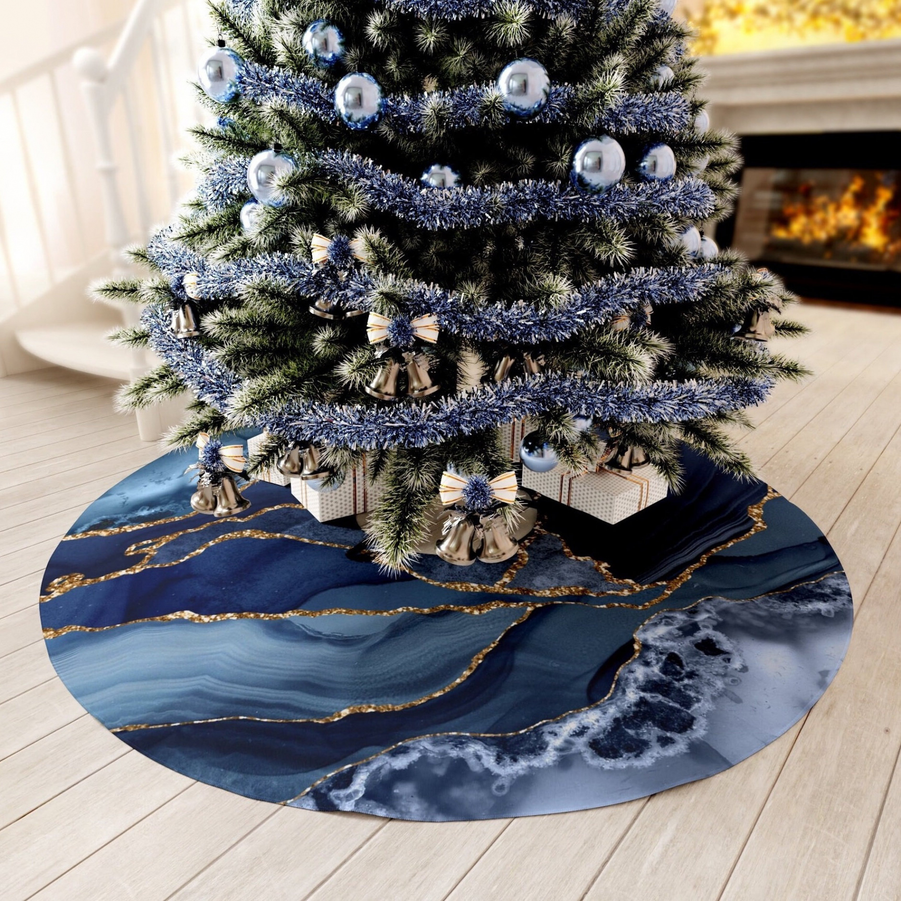 Blue Geode Tree Skirt Navy Blue and Gold Christmas Tree - Etsy