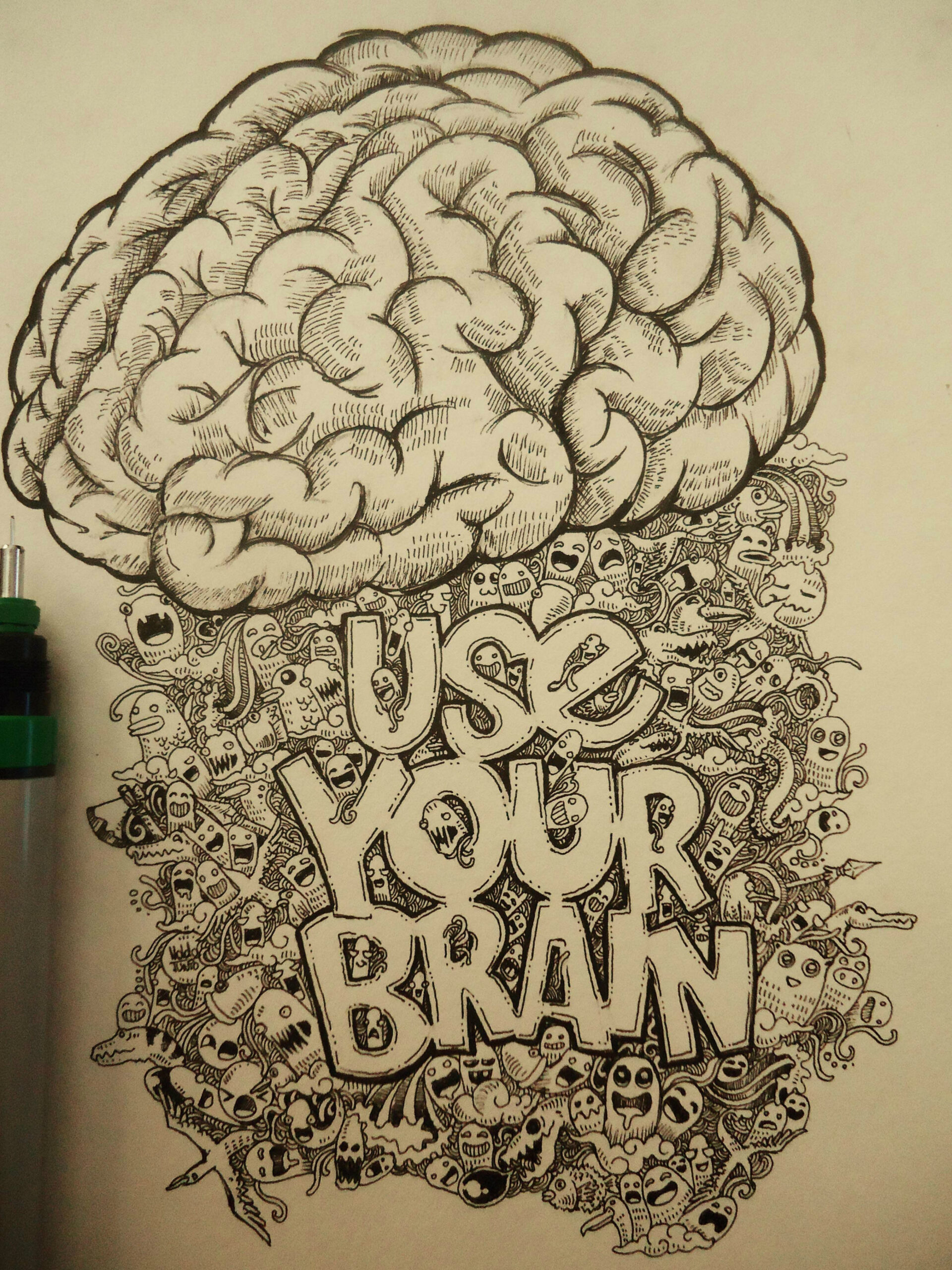 Brain and monsters :)  Brain art, Brain drawing, Brain tattoo