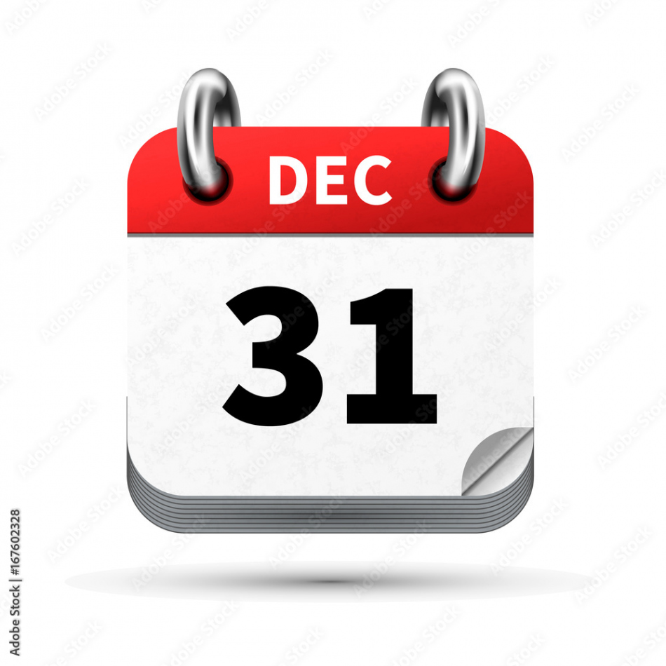 Bright realistic icon of calendar with  december date isolated