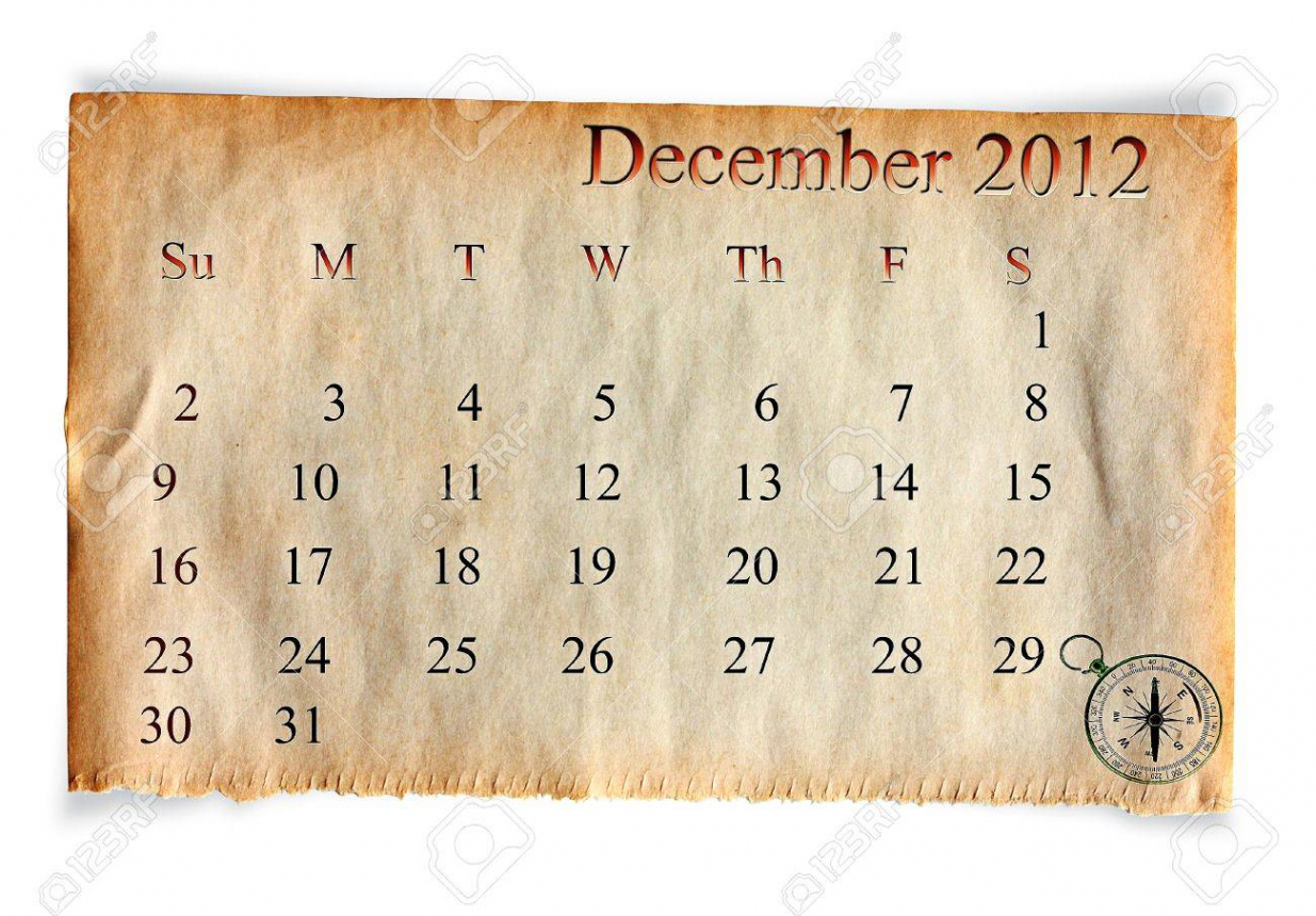 Calendar , December On Vintage Old Paper Background Stock