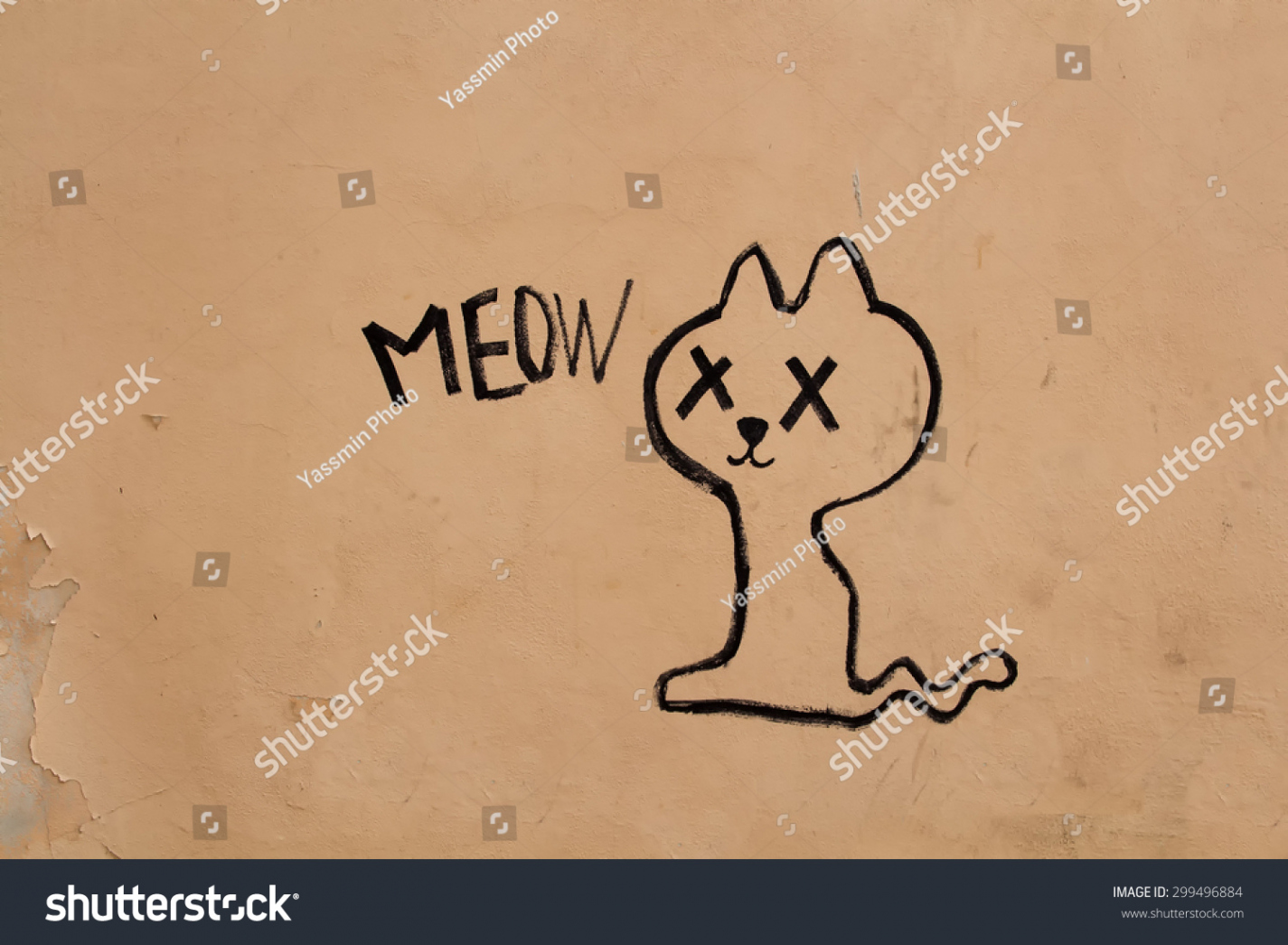 Cat Graffiti Light Orange Facade House Stockfoto