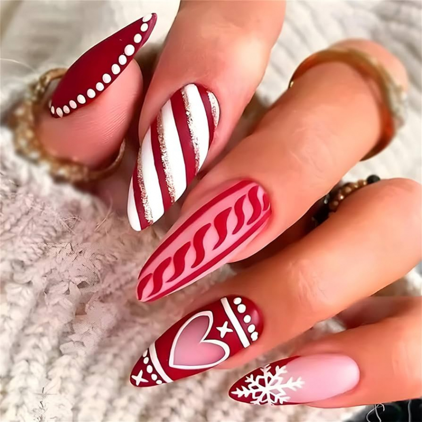 Charming Snowflake Fake Nails Christmas Tips Press on Nails with