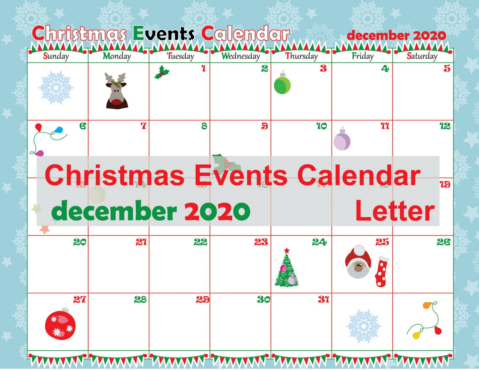 Christmas Events Calendar Christmas Printable Happy Planner - Etsy