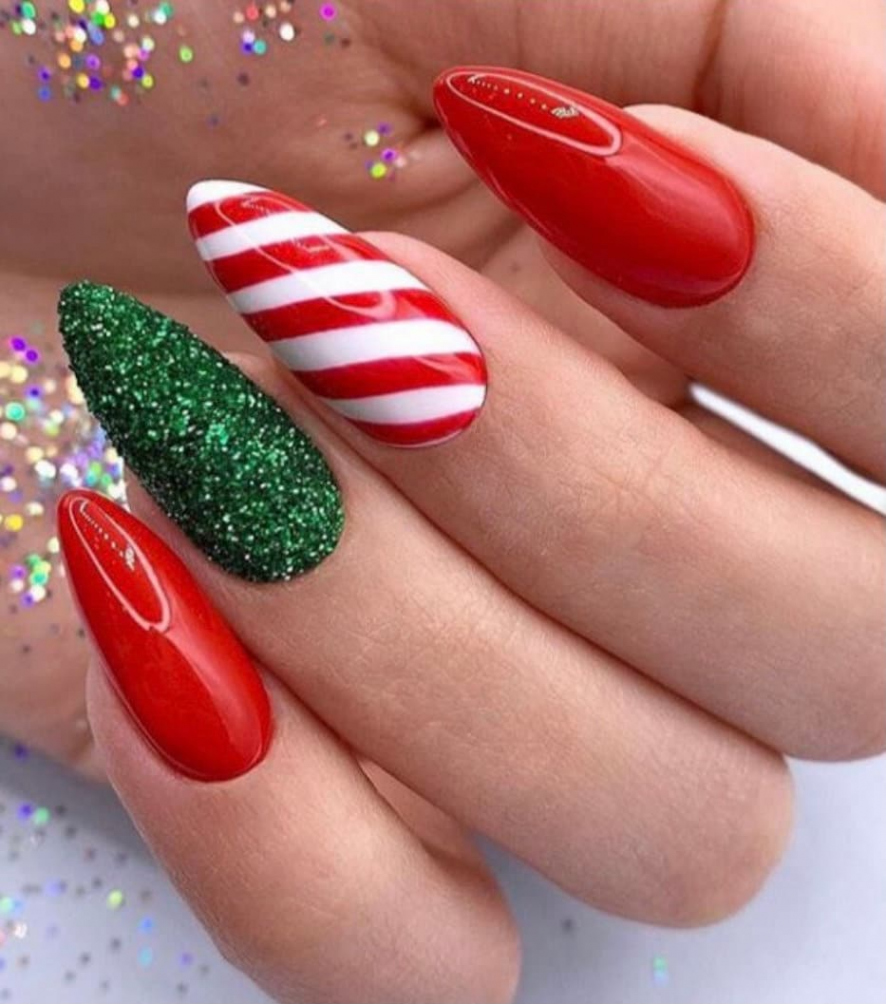 Christmas Holiday Red Green Glitter False Fake Press on Nails - Etsy