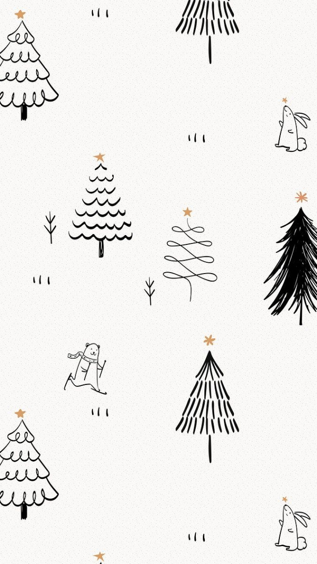 Christmas mobile wallpaper, cute doodle pattern in black and white