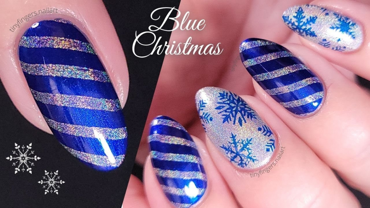 Christmas nail art  Blue & Silver winter nails