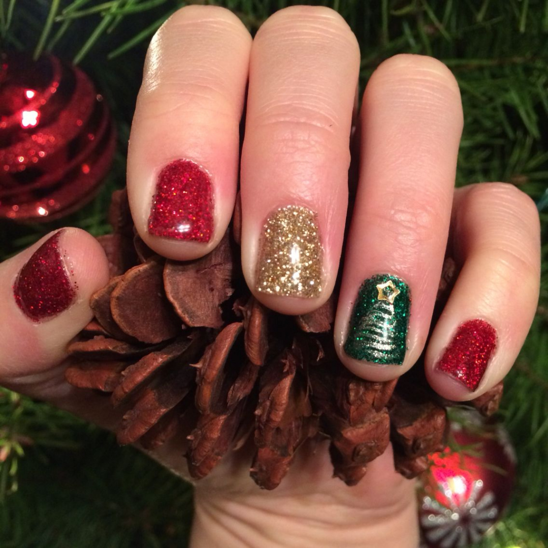 Christmas nails! Red, green, gold glitter, which Christmas tree