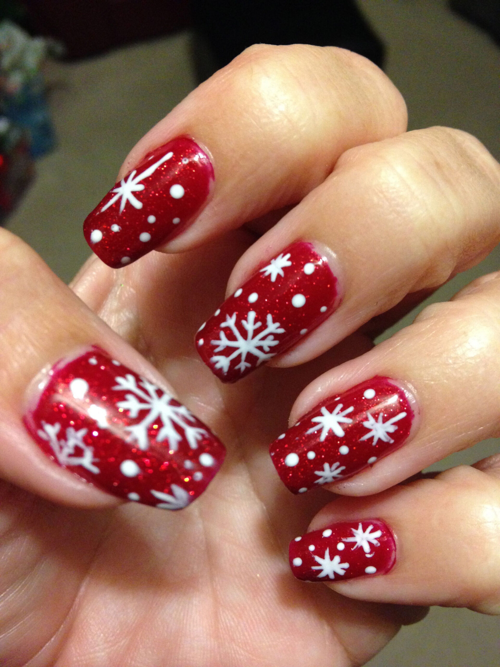 Christmas Snowflake Nails! Design by me on my real nails #Cnd