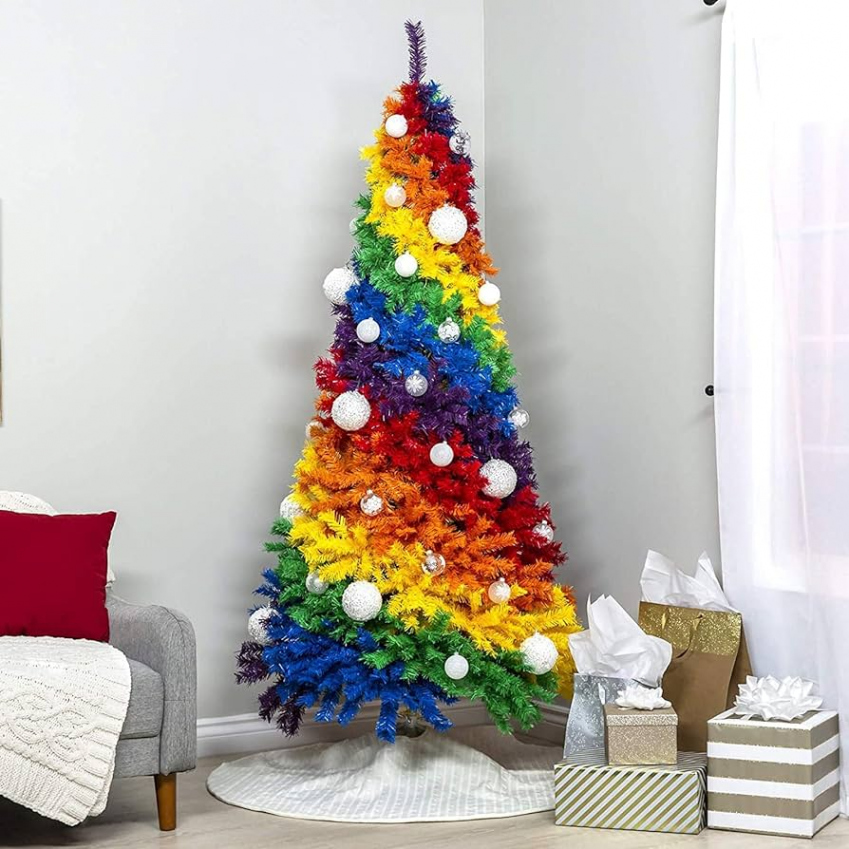 Christmas Tree,  cm  Ft PVC Rainbow Tree, Modern Artificial Rainbow  Christmas Tree, Colourful Fir Filled Christmas Pine with Metal Stand for  Home,