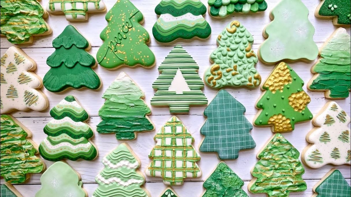 CHRISTMAS TREE COOKIES ~ SUGAR COOKIES  Satisfying Cookie Decorating with  Royal Icing