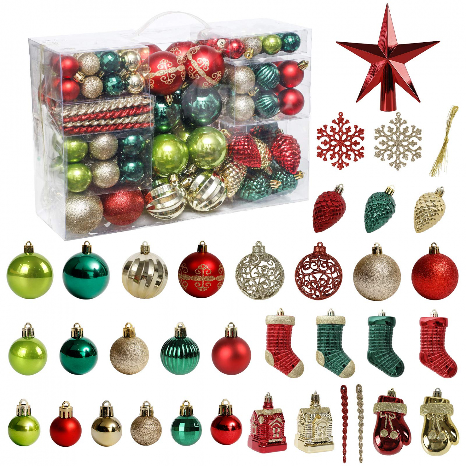 Christmas Tree Decorations  Pieces Christmas Tree Decorations Set Red  Green Gold Christmas Bauble Shatterproof Hanging Tree Ornaments Assortment