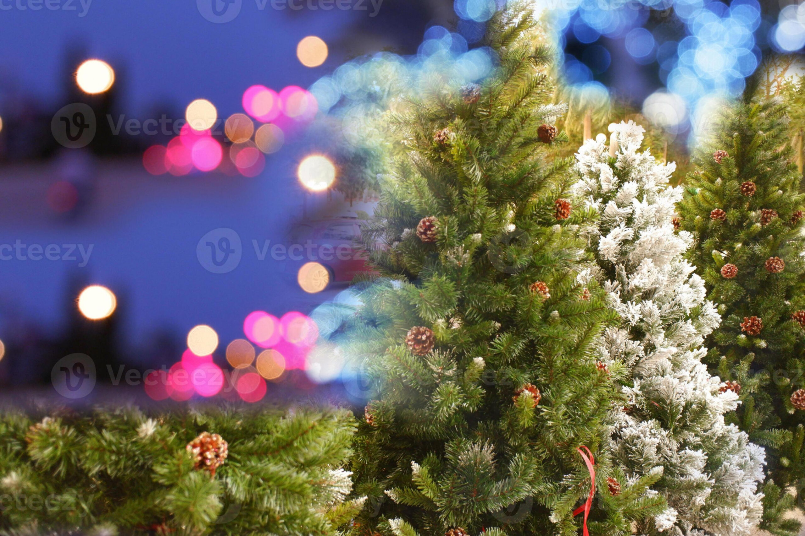 Christmas tree in winter festival, real colorful Christmas