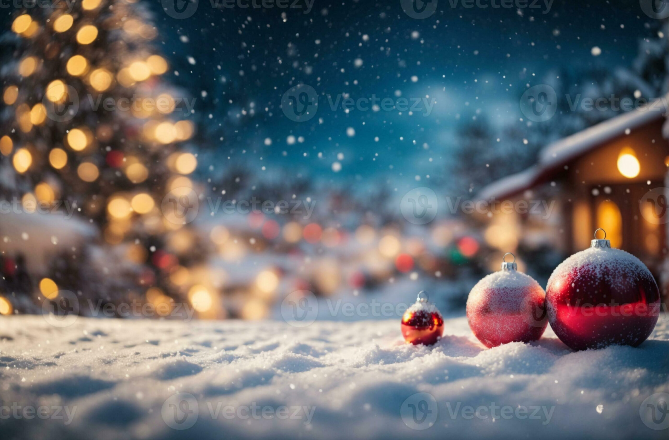 Christmas winter background with snow and blurred bokeh